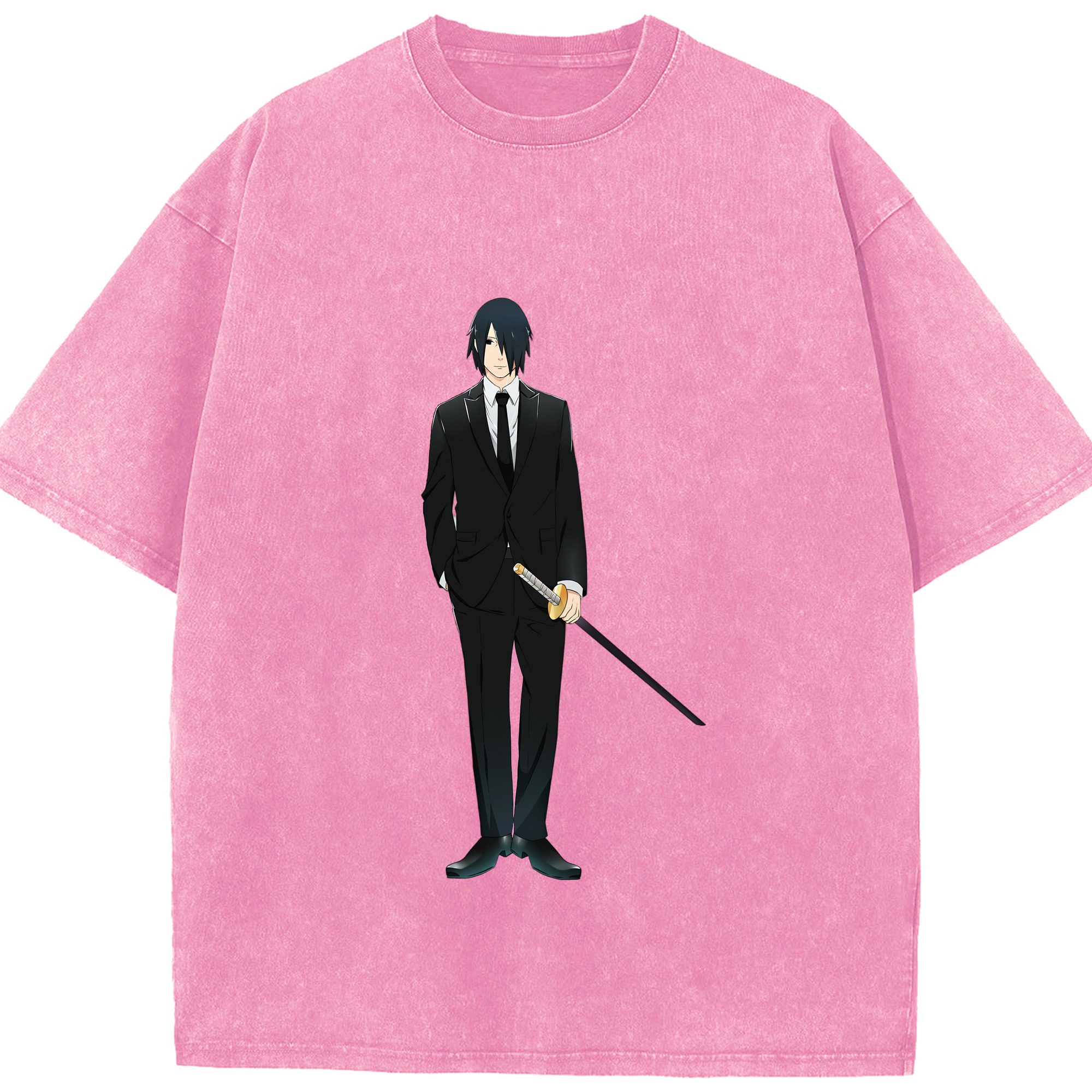 （画像用） NARUTO -ナルト- うちは サスケ Uchiha Sasuke 綿100% ヴィンテージ風 半袖Tシャツ（フロントプリント）